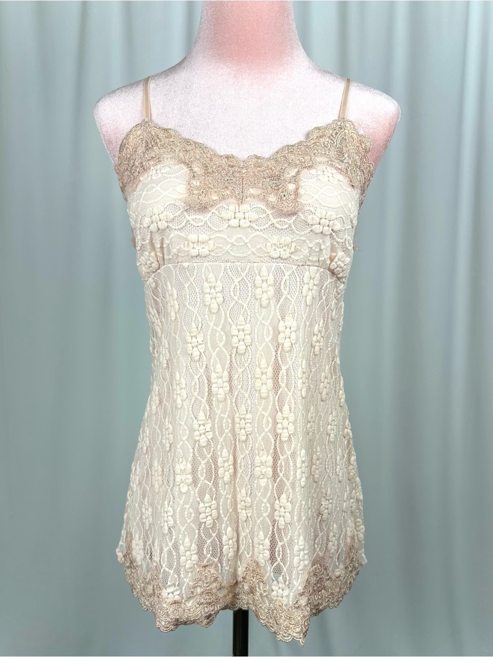 Vintage MKM Designs Lace Cami Top Cream Gold Fairycore XS/S - Picture 2 of 16